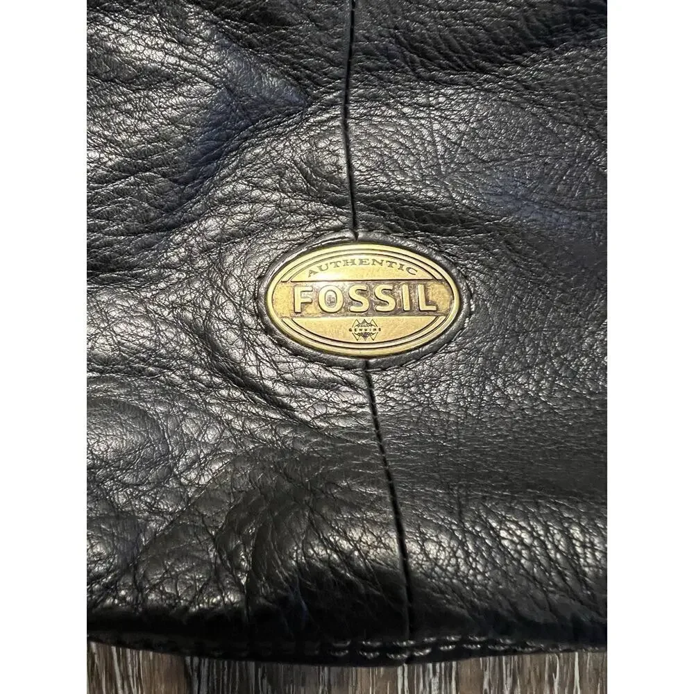 Vintage Fossil Explorer Black Leather Foldover Satchel Crossbody‎ Bag